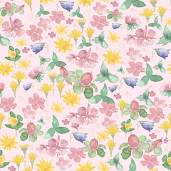 Watercolor floral vector pattern illustration print, delicate design