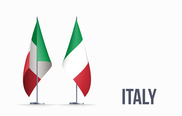 Italy flag state symbol isolated on background national banner. Greeting card National Independence Day of the Italian Republic. Illustration banner with realistic state flag.