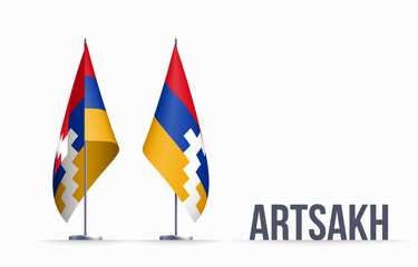 Nagorno-Karabakh flag state symbol isolated on background national banner. Greeting card National Independence Day Republic of Artsakh Nagorno-Karabakh. Illustration banner with realistic state flag.