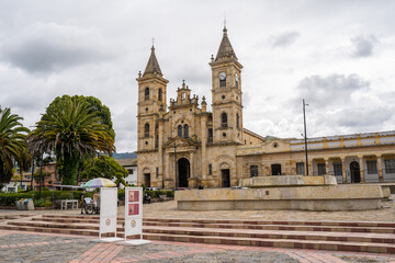 Villapinzón Central Park with the
San Juan Bautista Parish in the central city park, in Cundinamarca, Colombia