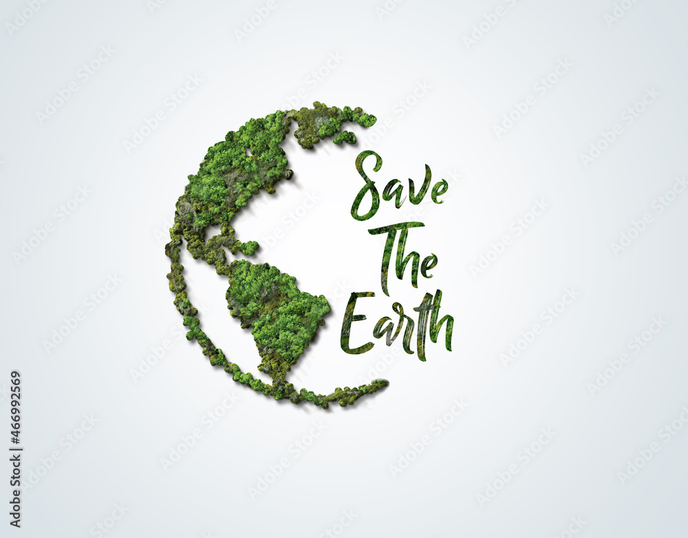 Wall mural Save the earth concept green 3d illustration. Earth Day. International Mother Earth Day. Environmental problems and environmental protection. Limit Global warming and save the world.