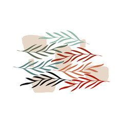 Botanical abstract vector clipart. Hand drawn foliage and plants in linear style, abstract shapes and figures. Terracotta and natural colors. Minimal boho design for covers, flyers, banners, wall art