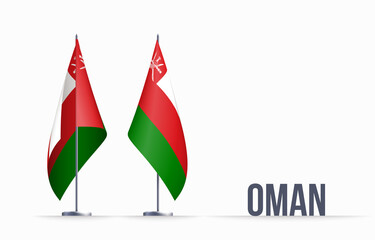 Oman flag state symbol isolated on background national banner. Greeting card National Independence Day of the Sultanate of Oman. Illustration banner with realistic state flag.