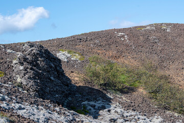Landscape of interior of Eldborg crater extinct volcano near Borgarnes South Iceland