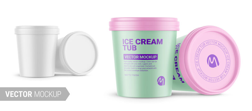 Two white matte plastic container mockup. Vector illustration.