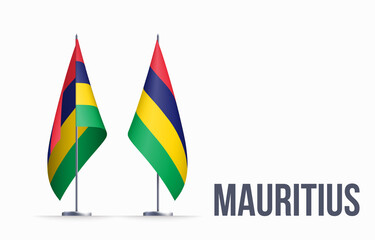 Mauritius flag state symbol isolated on background national banner. Greeting card National Independence Day of the Republic of Mauritius. Illustration banner with realistic state flag.