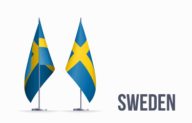 Sweden flag state symbol isolated on background national banner. Greeting card National Independence Day of the Kingdom of Sweden. Illustration banner with realistic state flag.