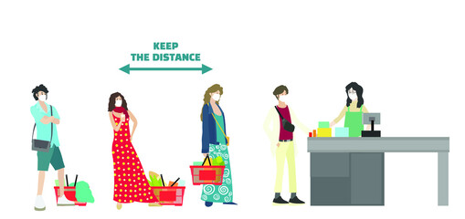 flat vector illustration design of long queue at the cashier