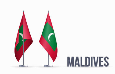 Maldives flag state symbol isolated on background national banner. Greeting card National Independence Day of the Republic of Maldives. Illustration banner with realistic state flag.