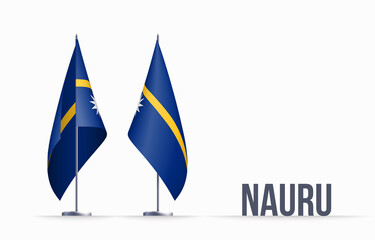 Nauru flag state symbol isolated on background national banner. Greeting card National Independence Day of the Republic of Nauru. Illustration banner with realistic state flag.