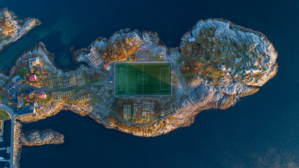 the Henningsvaer Stadion on an island in lofoten - obrazy, fototapety, plakaty
