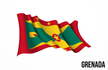 Grenada flag state symbol isolated on background national banner. Greeting card National Independence Day of the Republic of Grenada. Illustration banner with realistic state flag.