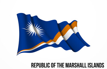Marshall Islands flag state symbol isolated on background national banner. Greeting card National Independence Day of the Republic of Marshall Islands. Illustration banner with realistic state flag.
