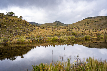 Hike to Paramo de Guacheneque, birthplace of the Bogota River. The 
guacheneque lagoon. At Villapinz&oacute;n, Cundinamarca, Colombia.