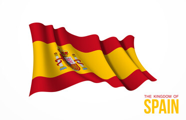 Spain flag state symbol isolated on background national banner. Greeting card National Independence Day of the Kingdom of Spain. Illustration banner with realistic state flag.