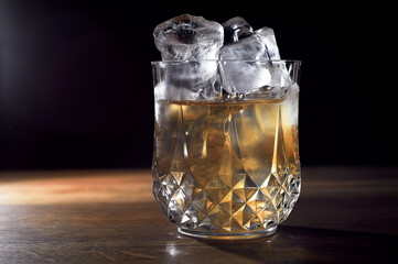 Glass with ice close-up