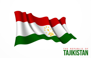 Tajikistan flag state symbol isolated on background national banner. Greeting card National Independence Day of the Republic of Tajikistan. Illustration banner with realistic state flag.