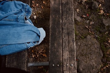 Denim jacket on picnic table