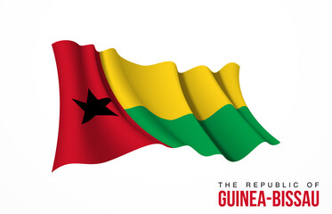 Guinea-Bissau flag state symbol isolated on background national banner. Greeting card National Independence Day of the Republic of Guinea-Bissau. Illustration banner with realistic state flag.