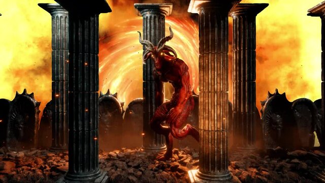 Goat Demon Baphomet VJ Loop - behold to the symbol of hell! Hold your soul or die in fear with this scary and mystical video featuring horned demon. This creature is a mix of goat and human. 