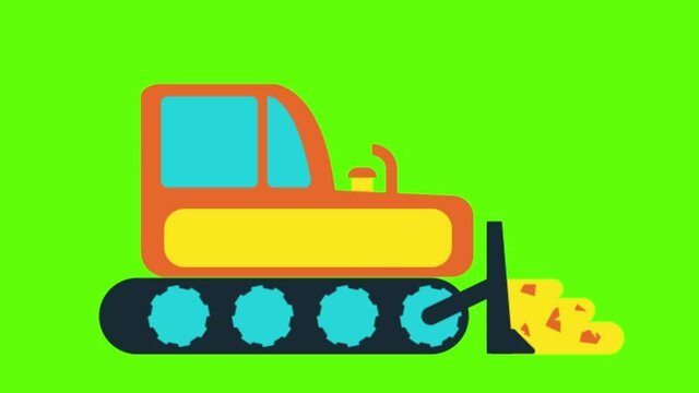 Animated cartoon icon of a harvester combine in the bright green background