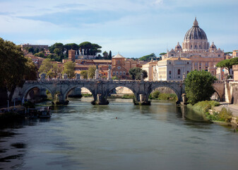 Rome view of Tiber, St. Peter's dome, 2021. - 466998144
