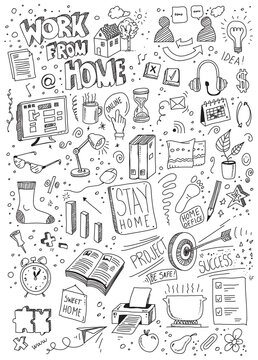 Work from home hand drawn doodles