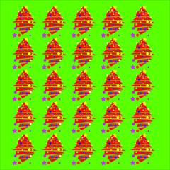 wrapping paper pattern, christmas themed. red pine trees isolated on green background