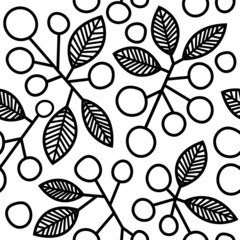 Seamless pattern with black and white winter berries design.