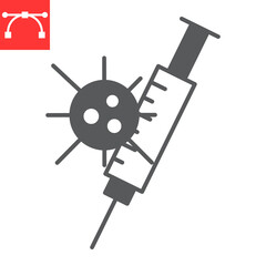 Obraz premium Covid-19 vaccine glyph icon, coronavirus and vaccination, syringe and virus vector icon, vector graphics, editable stroke solid sign, eps 10.