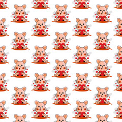 Seamless pattern cartoon cat holding heart design