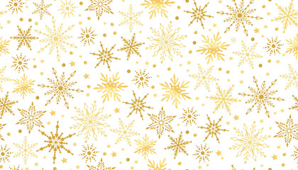 seamless pattern with snowflakes, winter gold layout for greeting card banner border