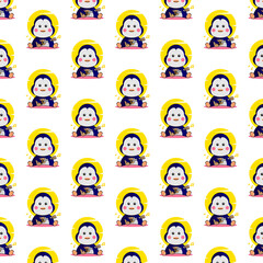 Seamless pattern cartoon penguin playing guitar design