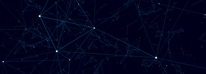 Abstract digital background of points and lines. Glowing plexus. Big data. Network or connection. Abstract technology science background. 3d vector illustration.
