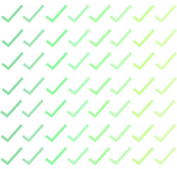 Square vector background with set of check marks fading from dark green to light green. Seamless. Good job background.