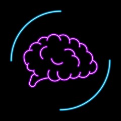Brain neon sign, modern glowing banner design, colorful trend of modern design on black background. Vector illustration.