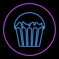 Cupcake neon sign, modern glowing banner design, colorful trend of modern design on black background. Vector illustration.