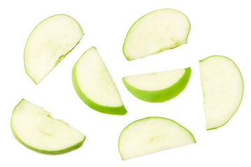 green apple with slices isolated on a white background. top view. clipping path