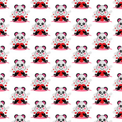 Seamless pattern cartoon panda holding heart