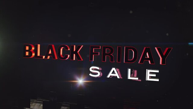 Black Friday, wyprzedaż, przychodzące napisy na ciemnym tle, animacja 3d, 4k, obrot tekstu wyprzedaż, promocje, ekskluzywne