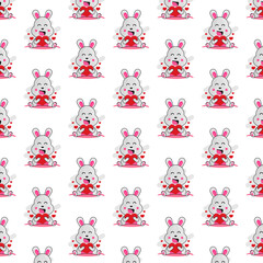 Seamless pattern cartoon bunny holding heart design