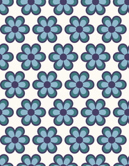 Abstract retro floral seamless pattern. Colorful vector illustration. Groovy geometric flowers, hippie style. 60s, 70s