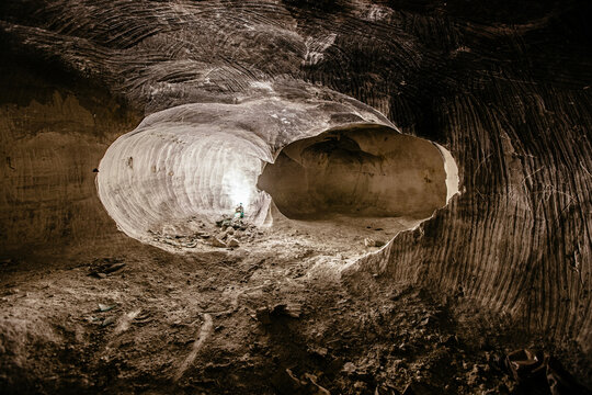 Artisanal Chalk Mining. Old Small Abandoned Adit