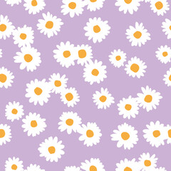 Flower background with daisies for textile and paper design. Hand drawn decorative vector pattern with daisy flowers. Camomile flowers pattern. 