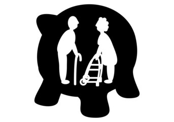 La hucha de las pensiones. Ahorro de las personas mayores o de los abuelos, o jubilados, o pensionistas