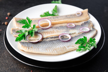 herring fish fillet fresh seafood meal snack on the table copy space food background rustic 