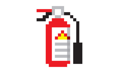 fire extinguisher pixel art 8 bits retro classic vintage design for web pages, apps, social media, animation and advertising