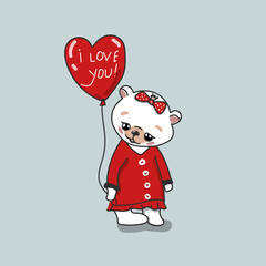 Valentine's Day illustration with cute bear with baloon