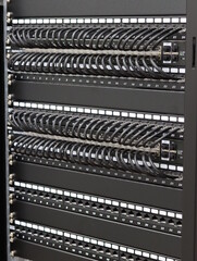 Connecting an Ethernet switch using patch cords with RJ45 connectors for data transmission in the data center.