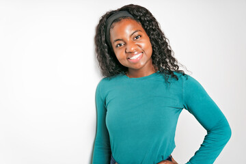 Young African Woman smiling on White Background